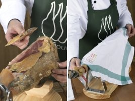 Secuencia que indica cómo tapar un jamón para su conservación