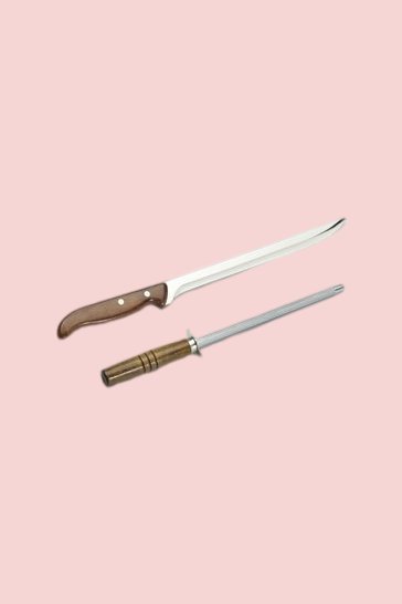 Ham carving knife and sharpening steel