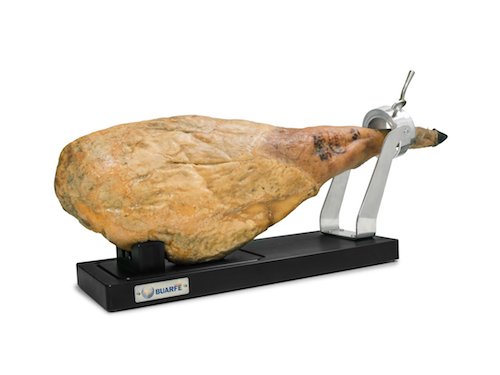 Buarfe Ibérico Inox ham holder, with a ham on it