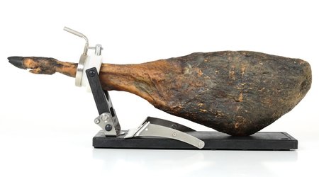 Jamotec JP Luxe ham holder with a ham over the folded bracket