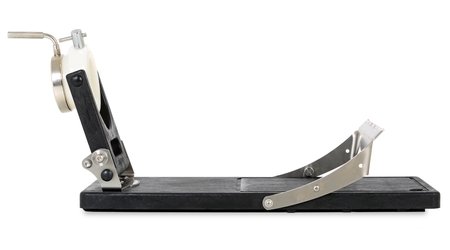 Side view of a Jamotec JP Luxe ham holder with the support bracket open